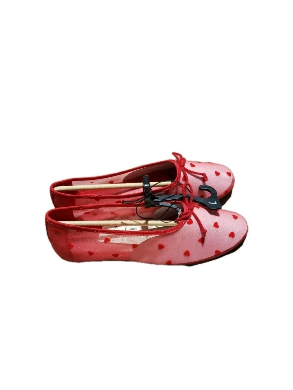 No Boundaries Red Hearts Mesh Ballet Flat 7 NWT Memory Foam